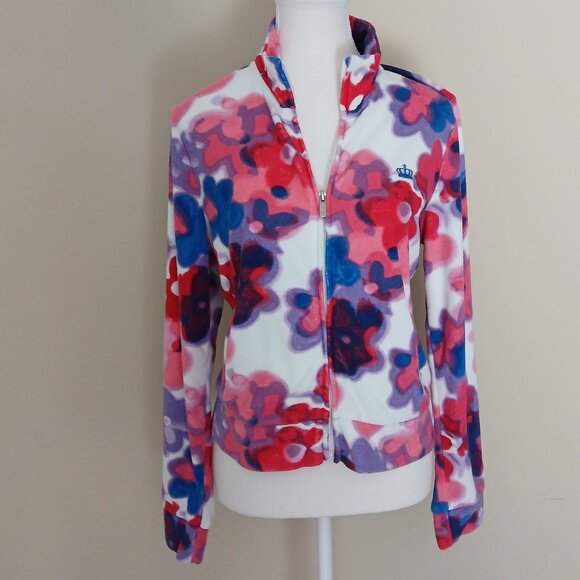 Juicy Couture Y2K Terrycloth Zip Up All Over Floral Jacket Size Large - Picture 1 of 8